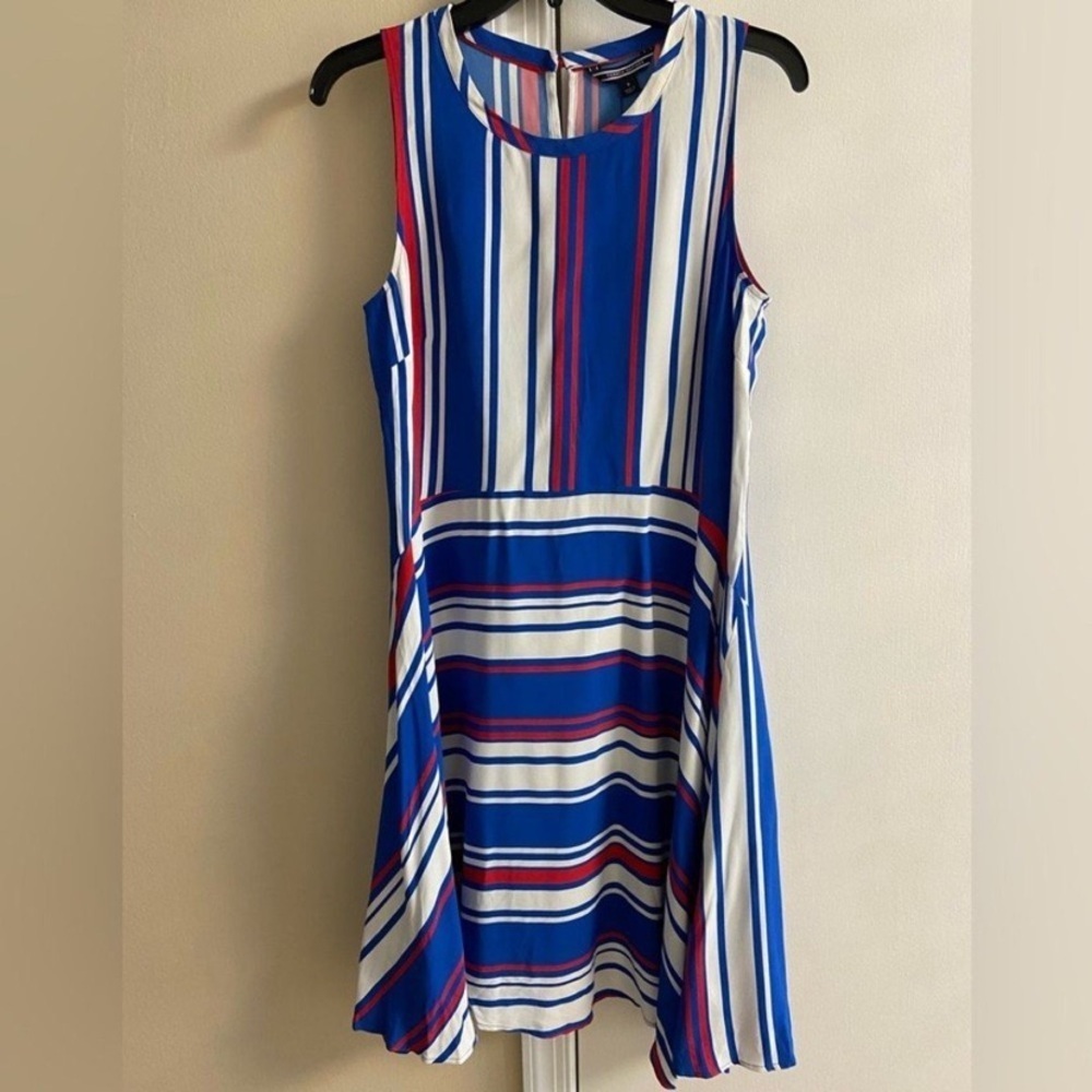 Tommy Hilfiger Blue, White & Red Striped Midi Dress